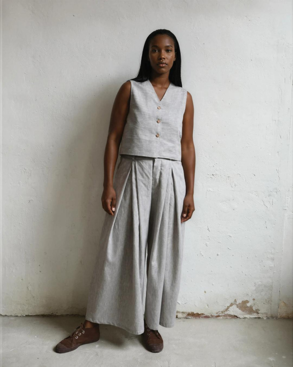 cotton linen pants. triple pleat pants